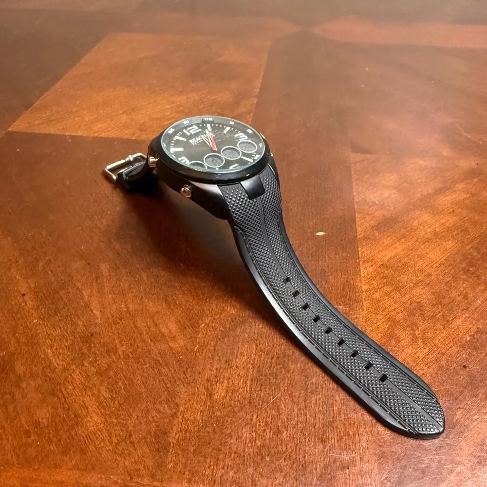 Kenneth Cole Reaction Mens Analog Digital Hybrid Watch Black Silicone Strap